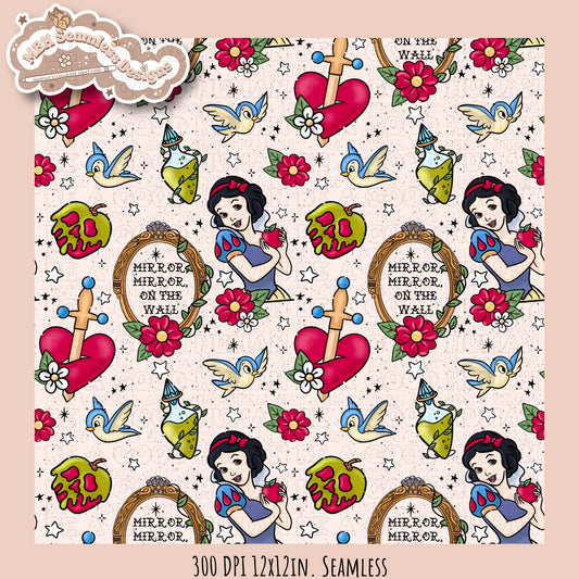 Snow White Tattoo Floral Seamless Pattern MULTIPLE COLORWAYS