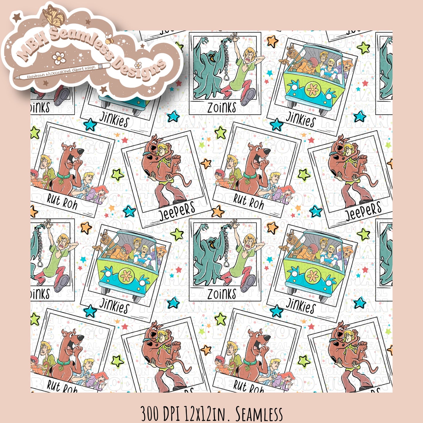 Starry Scooby Polaroids Seamless PNG & COORD MULTIPLE COLORWAYS