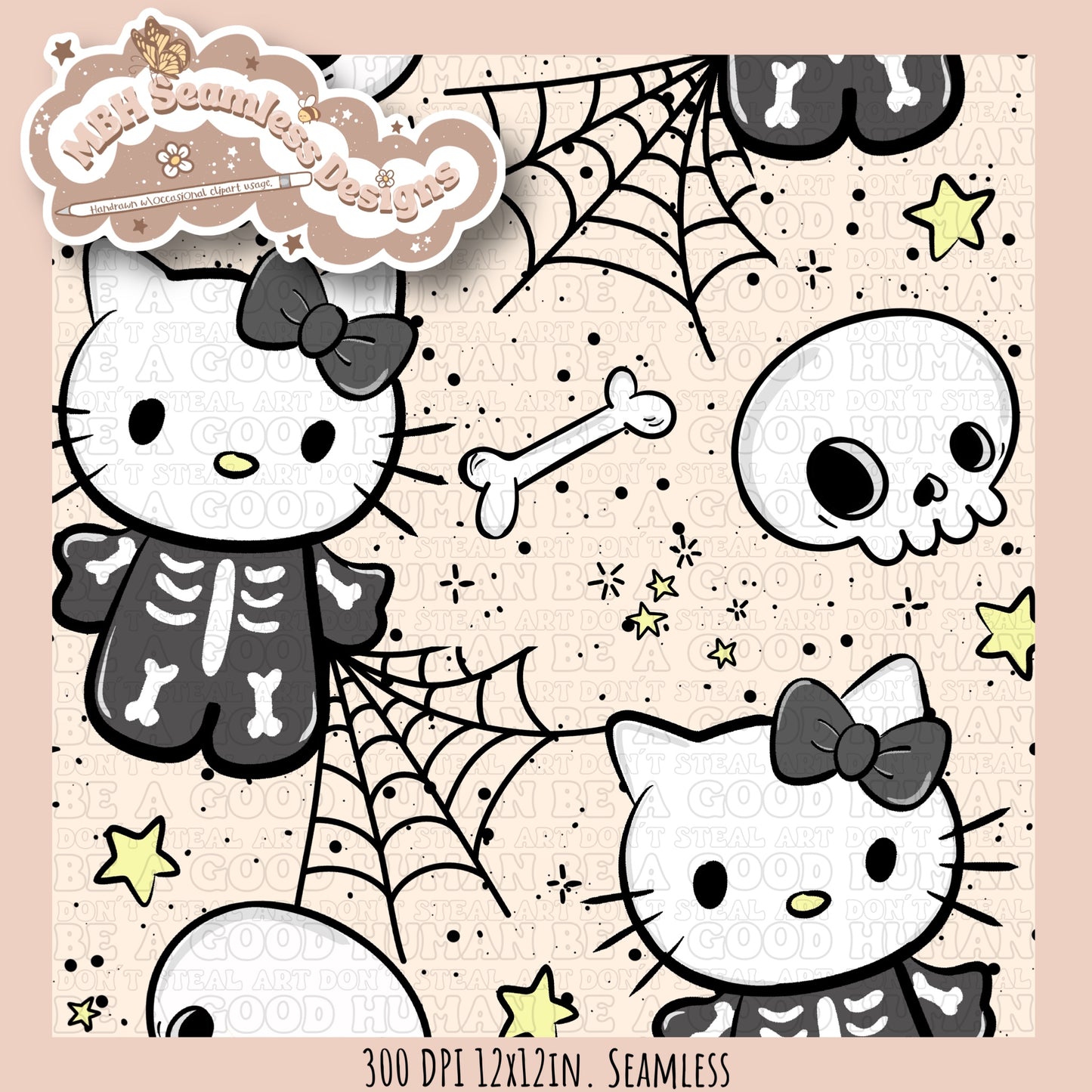 Hello Kitty Skeleton Seamless Pattern MULTIPLE COLORWAYS