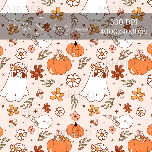 Hippie Pumpkin Ghouls Seamless Pattern