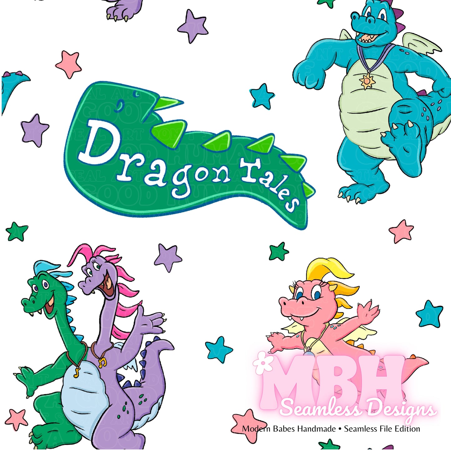 Starry Dragon Tales Seamless Pattern MULTIPLE COLORWAYS