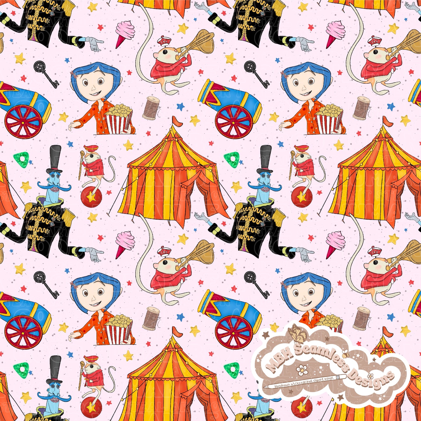 Button Eyes Circus & Coordinate Seamless Pattern & PNG