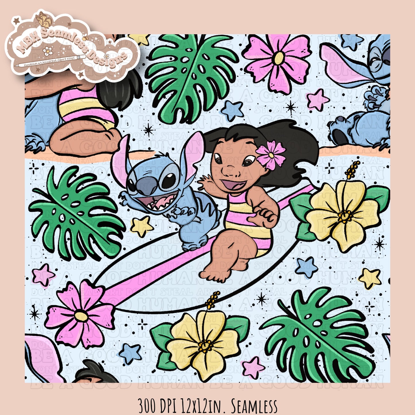Lilo Stitch Summer Floral Seamless Pattern & PNG MULTIPLE COLORWAY OPTIONS