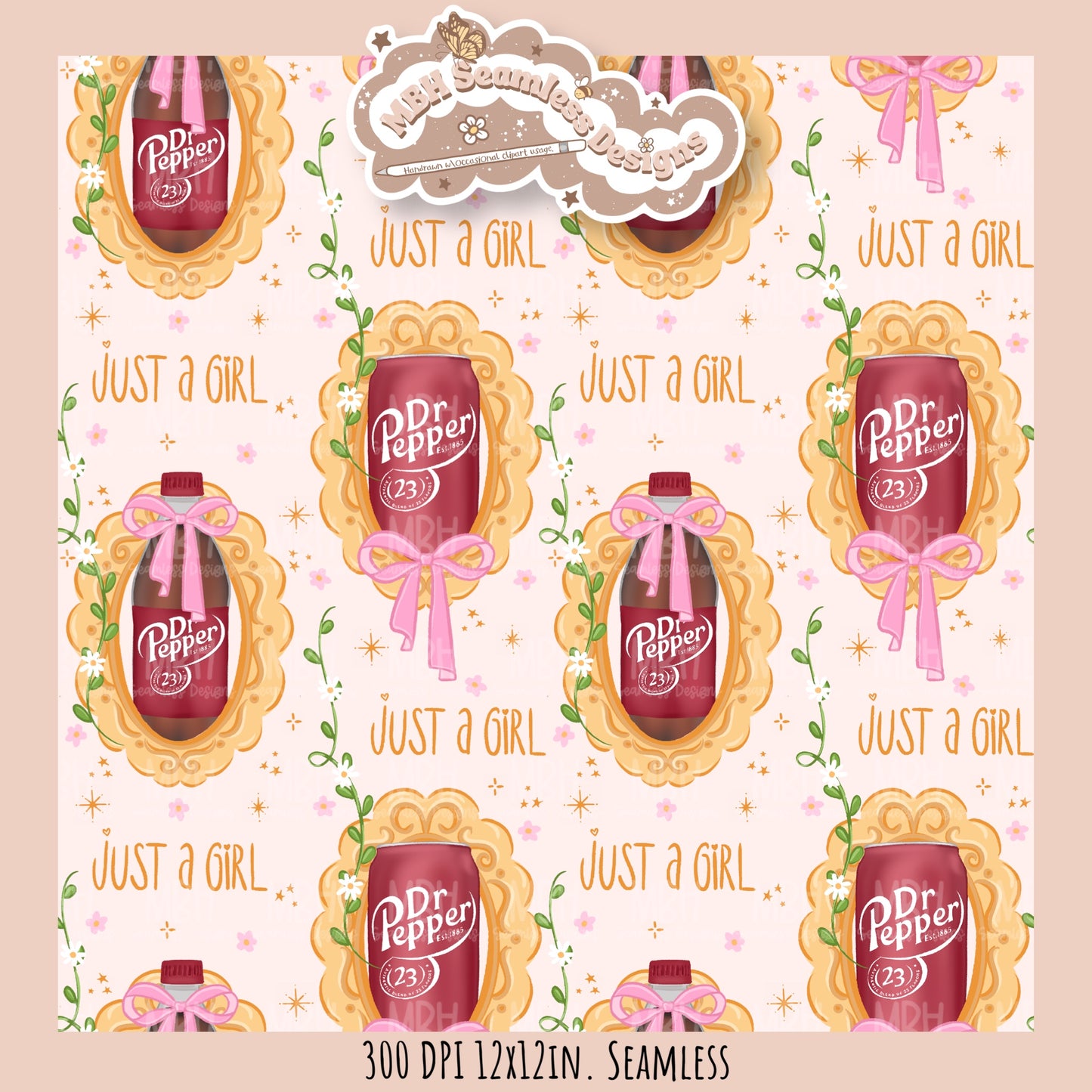 Coquette Dr.Pepper Frames Seamless Pattern//Multiple Colorway Options