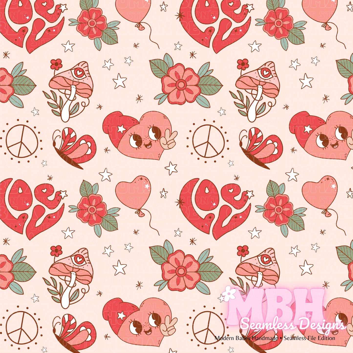 Starry Retro Love Seamless Pattern