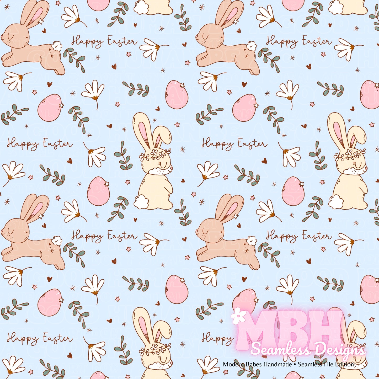 Boho Easter Bunnies Assorted Colorways Seamless Pattern