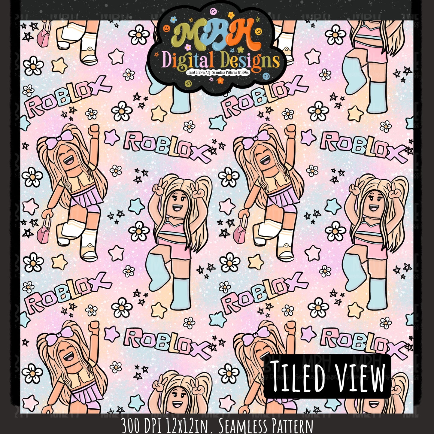 Girly Roblox Seamless Pattern MULTIPLE COLORWAYS