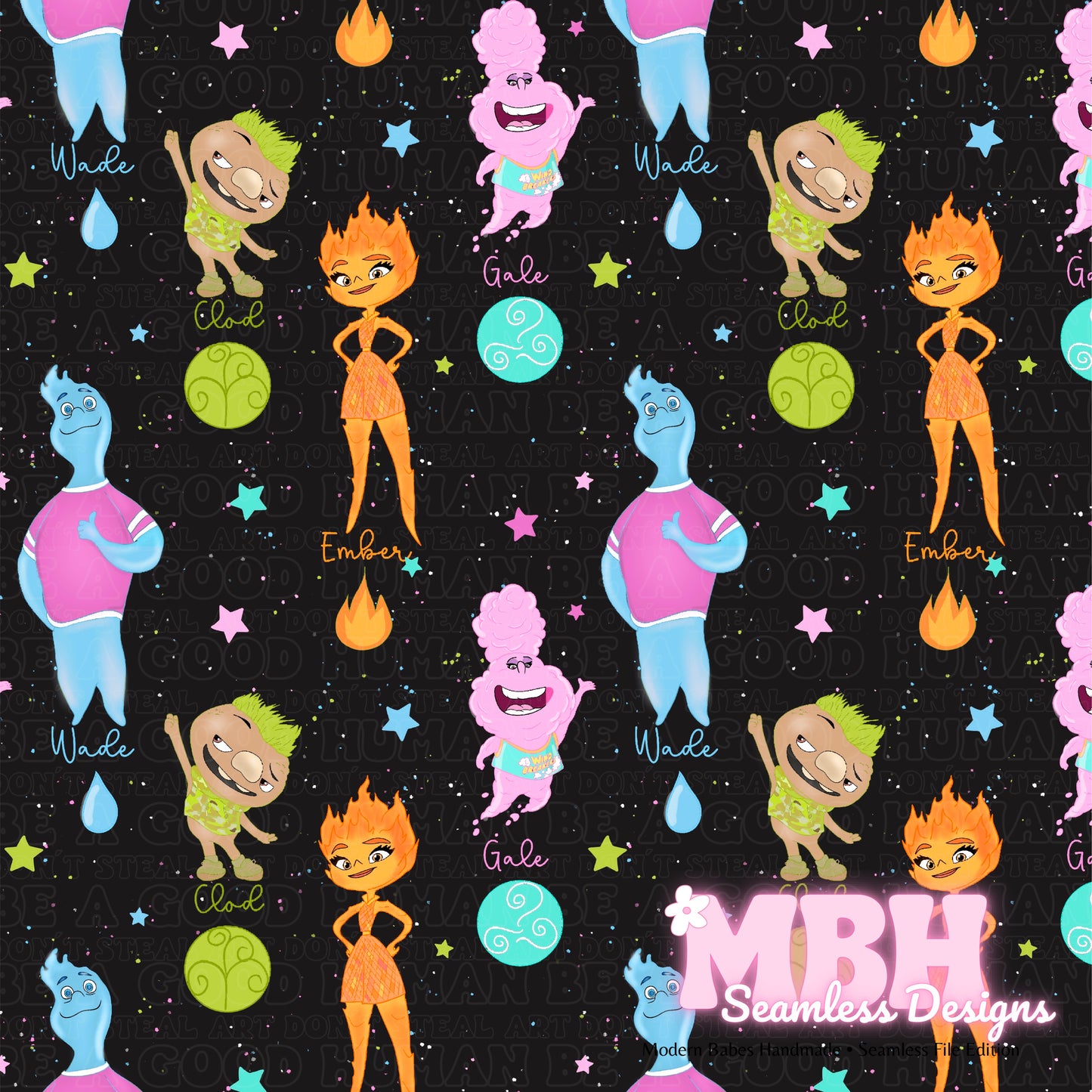 Starry Colorful Elemental Two Colorways Seamless Pattern