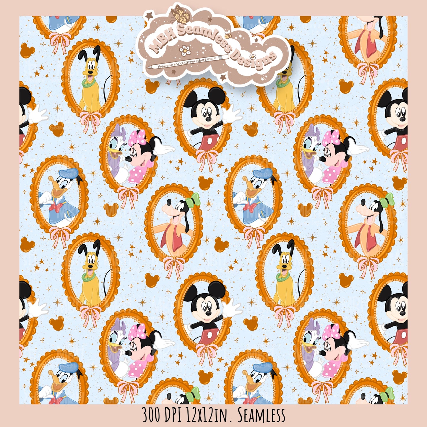 Coquette Framed Mouse and Friends Seamless Pattern • PNG • Assorted Colorway Options