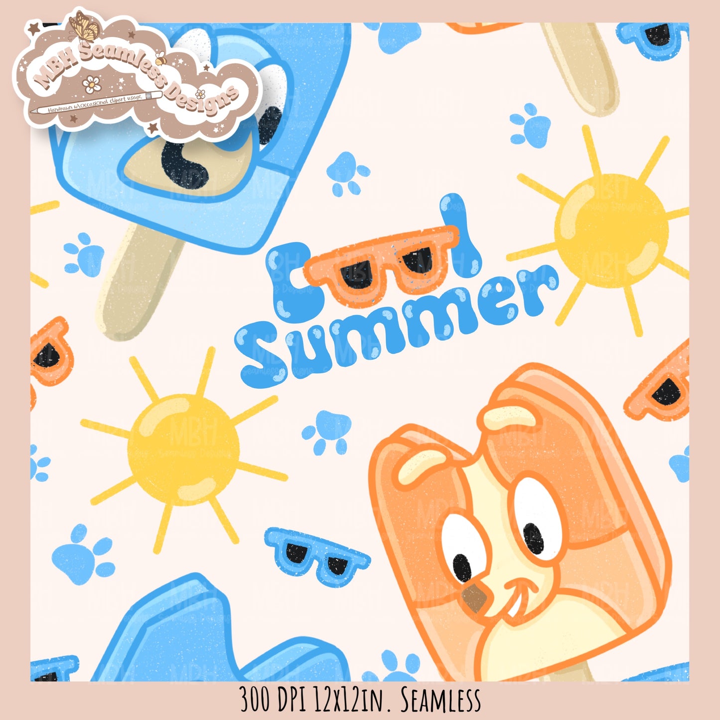 Cool Summer Heeler Pops Seamless Pattern // Assorted Colorway Options