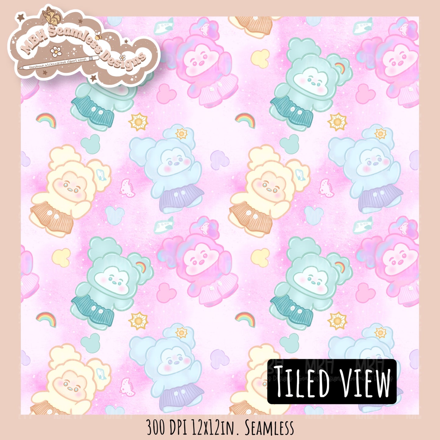 Head In The Clouds Mouse Seamless Pattern // Assorted Colorway Options