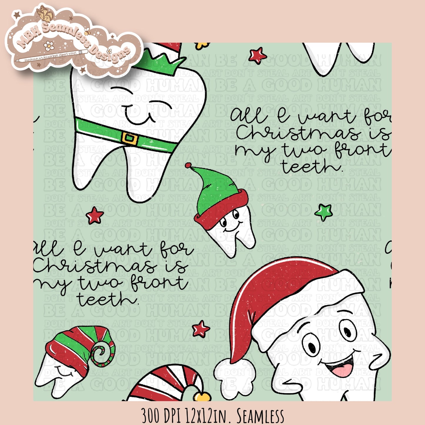 Two Front Teeth Christmas Seamless Pattern MULTIPLE COLORWAYS