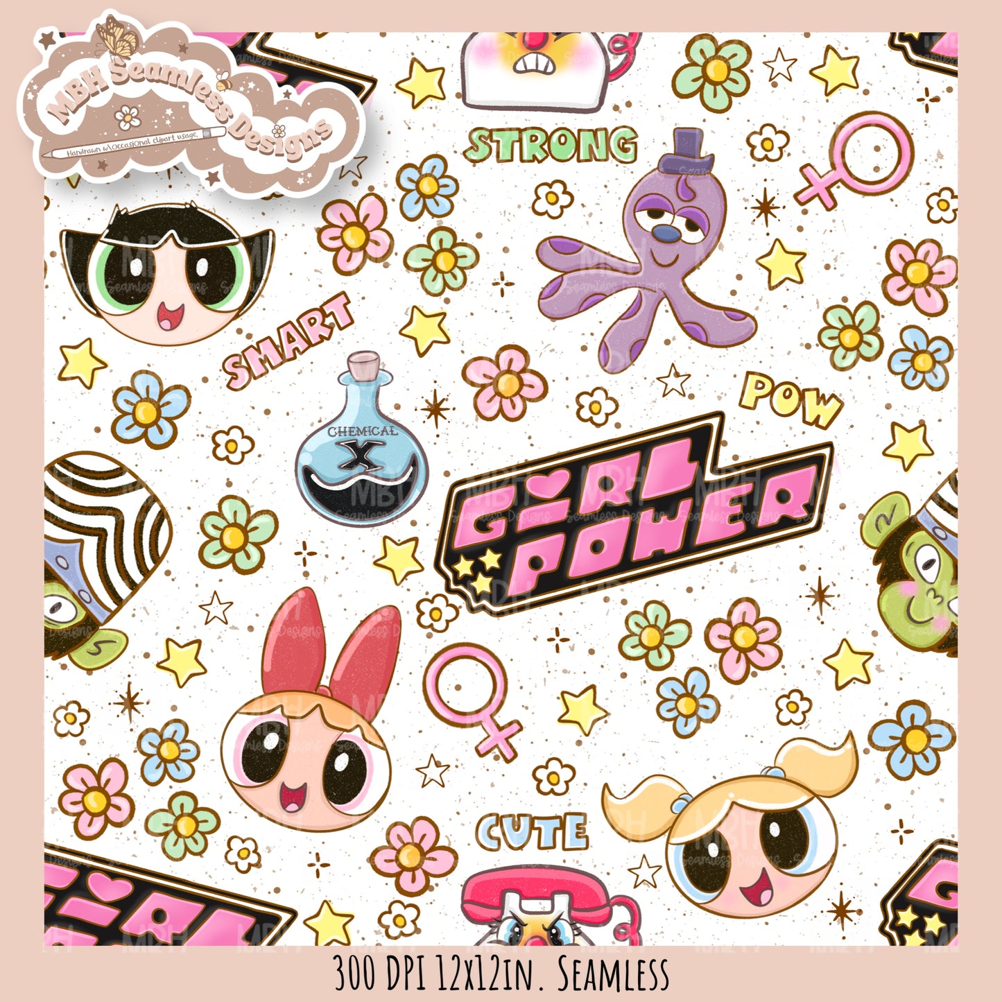 Girl Power PPG Seamless Pattern // Assorted Colorway Options