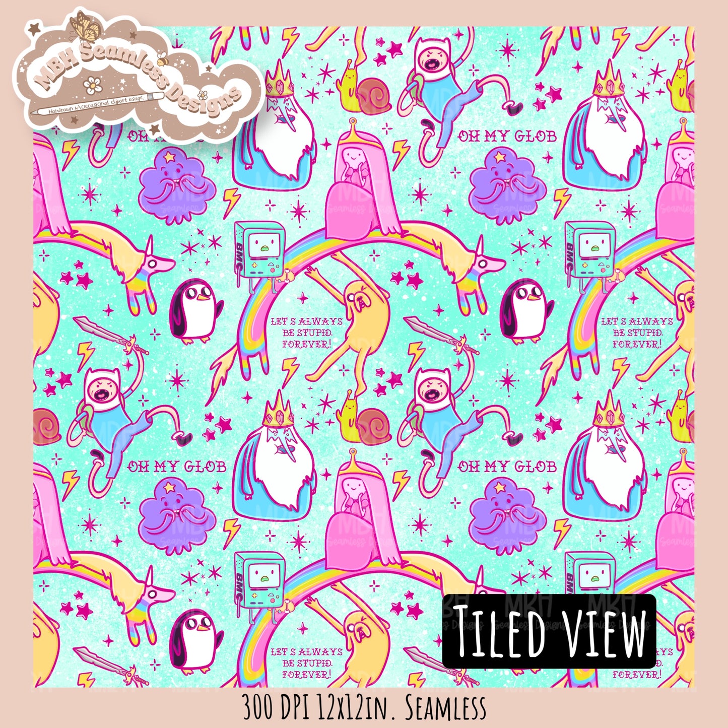 Pink Adventure Time Seamless Pattern // PNG // Assorted Colorway Options