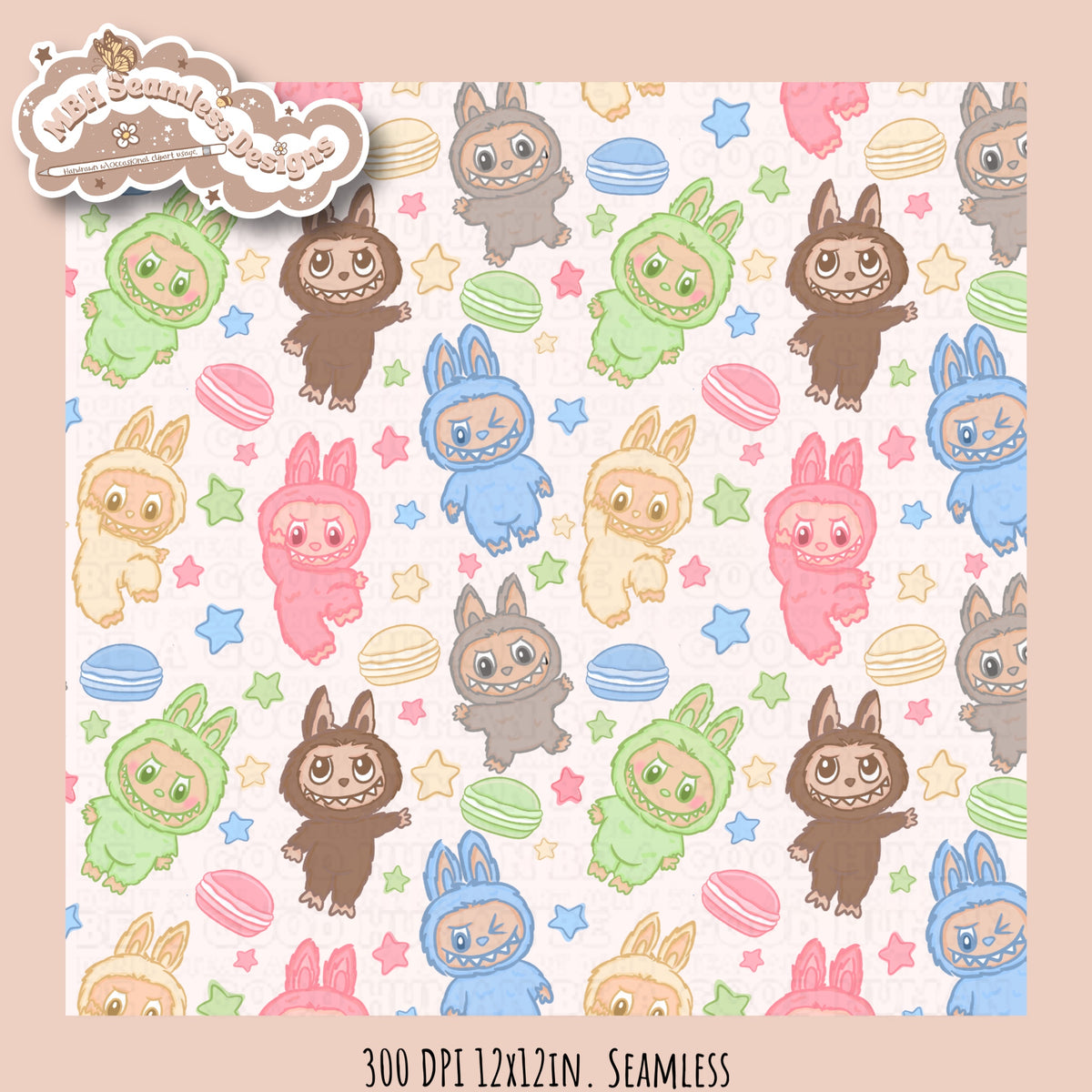 Labubu Seem Less Pattern Design Starry Labubu Seamless Pattern Assorted Colorway Options – MBH Seamless ...