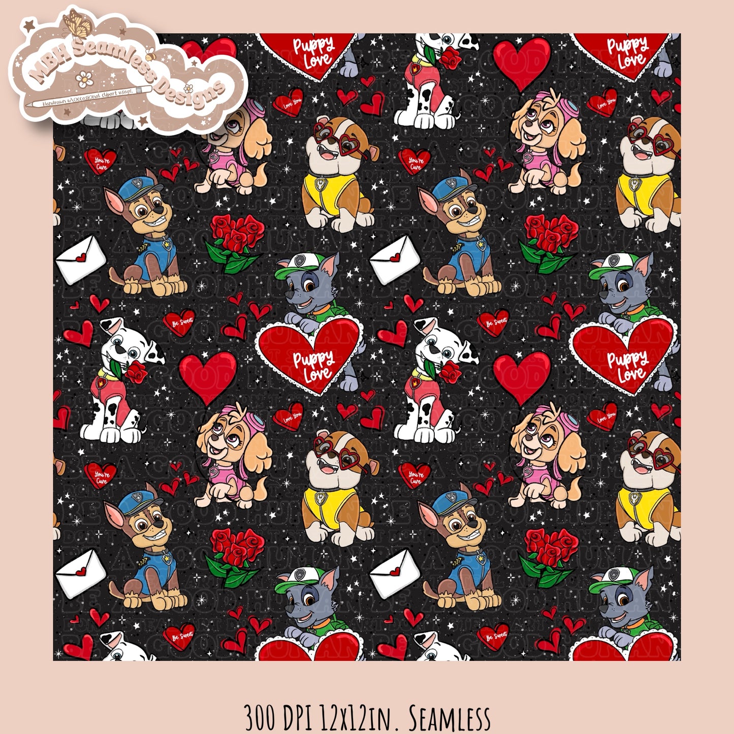 Puppy Love Seamless Pattern & PNG Multiple Colorway Options