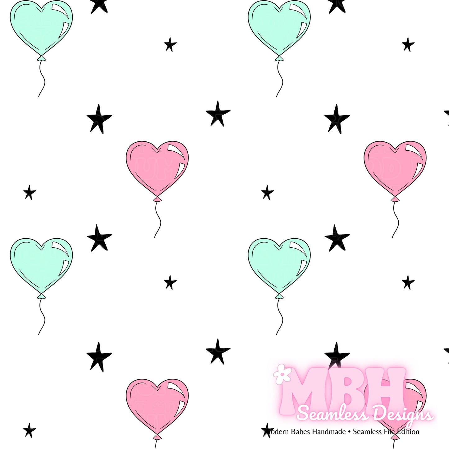 Starry Valentine’s Day Balloon Hearts ASSORTED COLORS Seamless Patterns