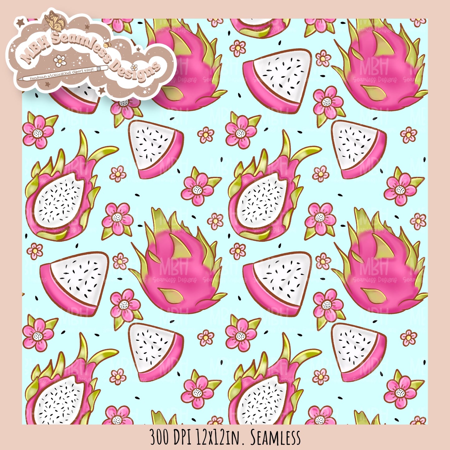 Dragonfruit Floral Seamless Pattern • Multiple Colorways