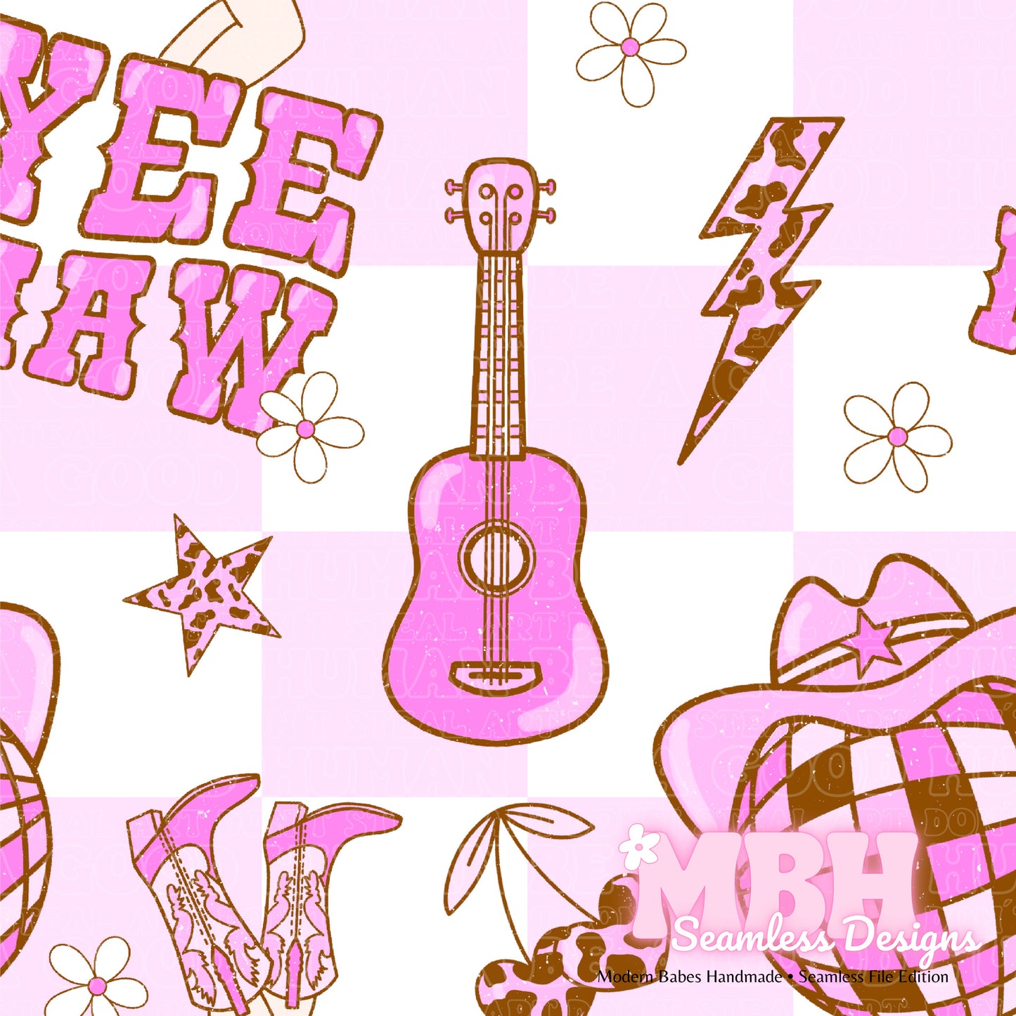 Pink Disco Cowgirl Seamless Pattern & PNG