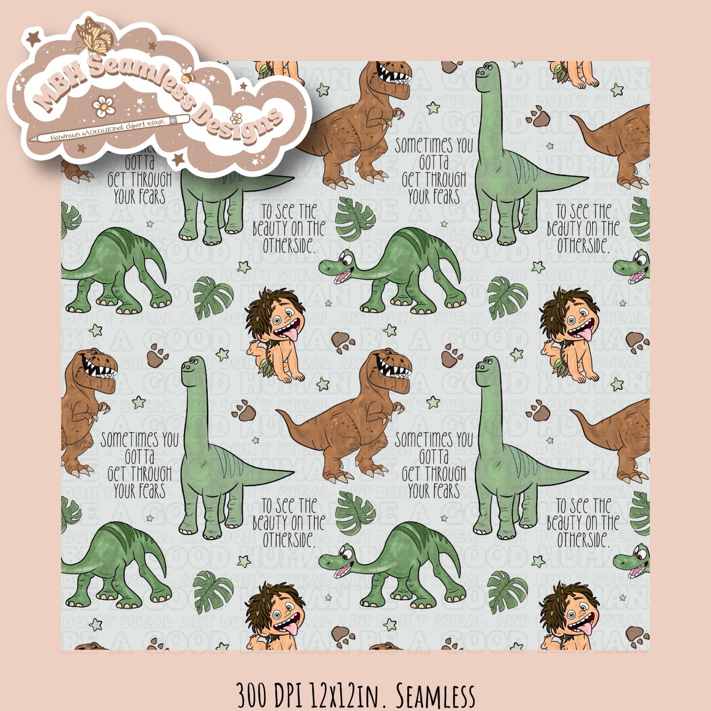 Good Dinosaur Seamless Pattern & PNG MULTIPLE COLORWAYS