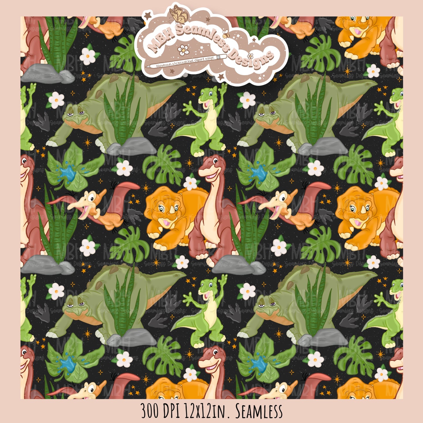 LBT Daisy Dinosaurs Seamless Pattern // Multiple Colorway Options