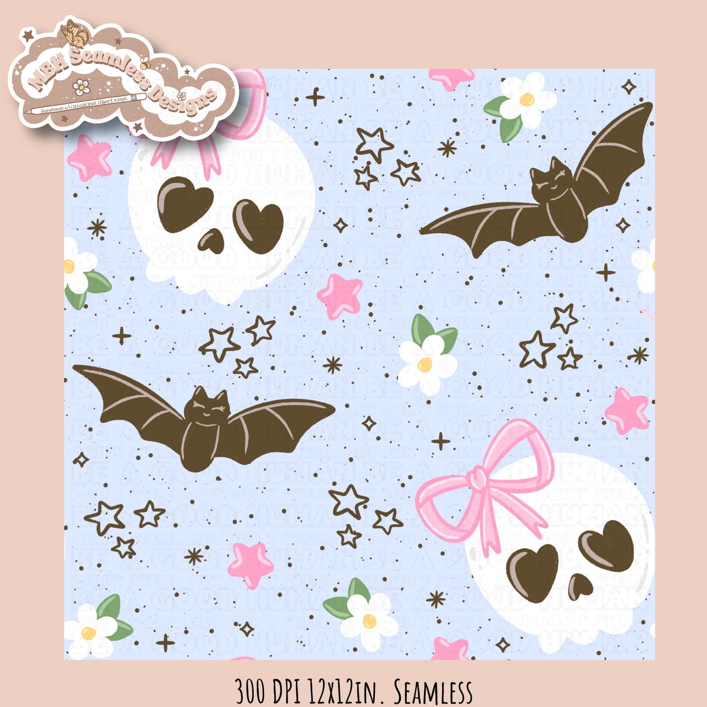 Girly Skulls and Bats Seamless Pattern // Multiple Colorways