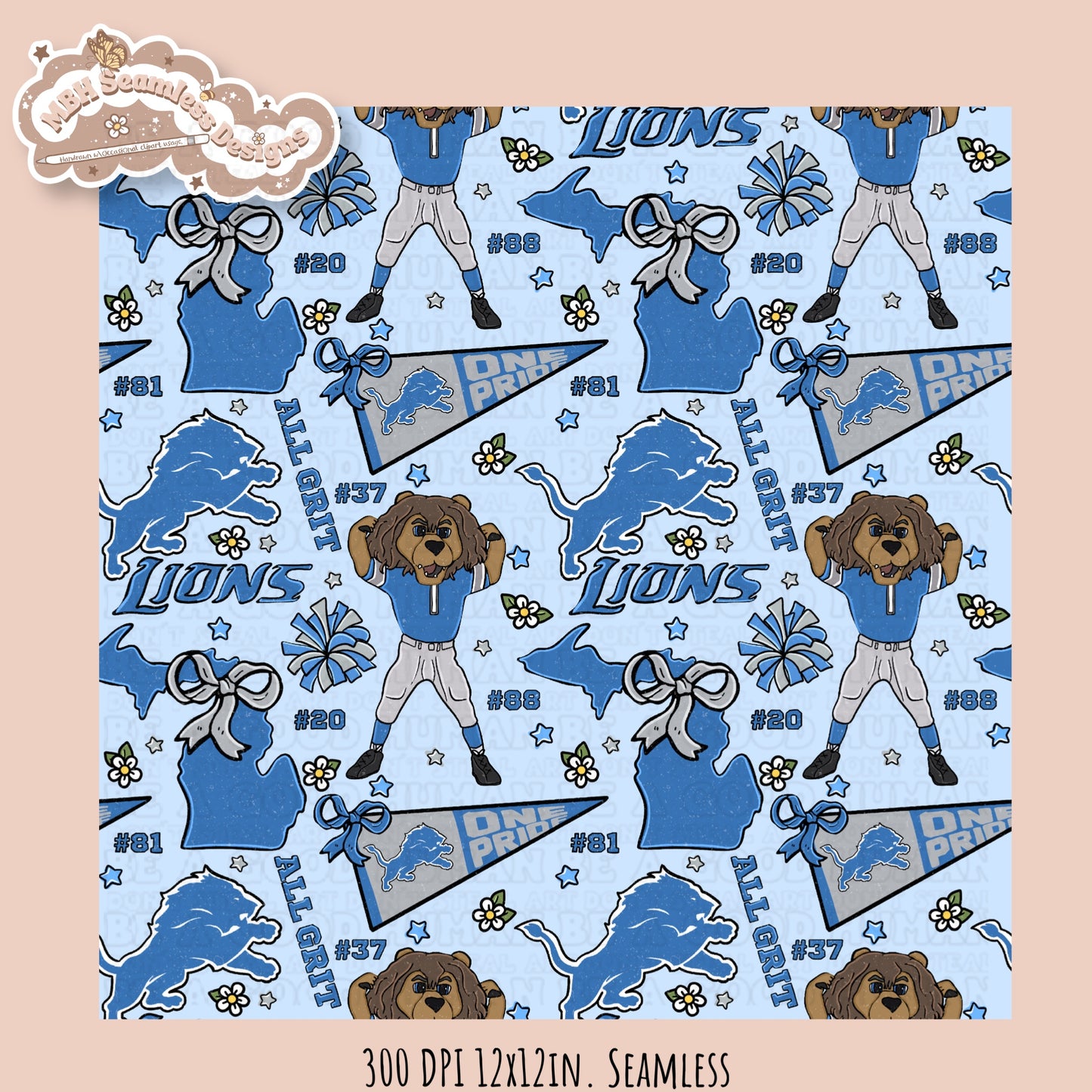 Lions x Daisies Football Seamless Pattern // Assorted Colorways