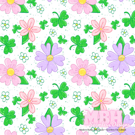 Shamrock Floral Assorted Colorways Seamless Pattern