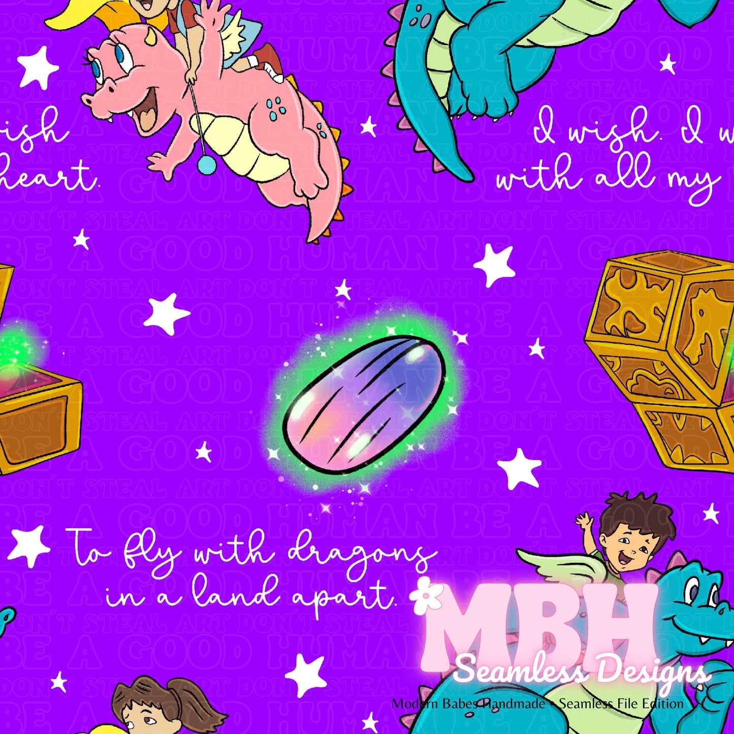 Dragon Tales Lryics Seamless Pattern MULTIPLE COLORWAYS