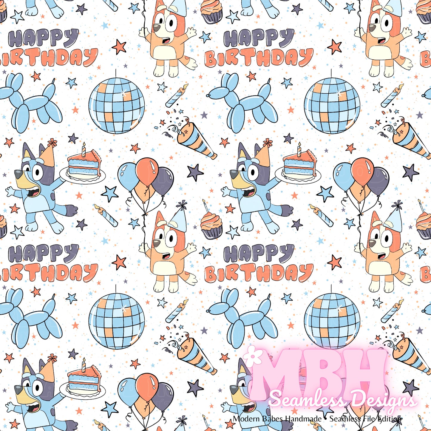 Heeler Disco Birthday MULTIPLE COLORWAYS Seamless Pattern