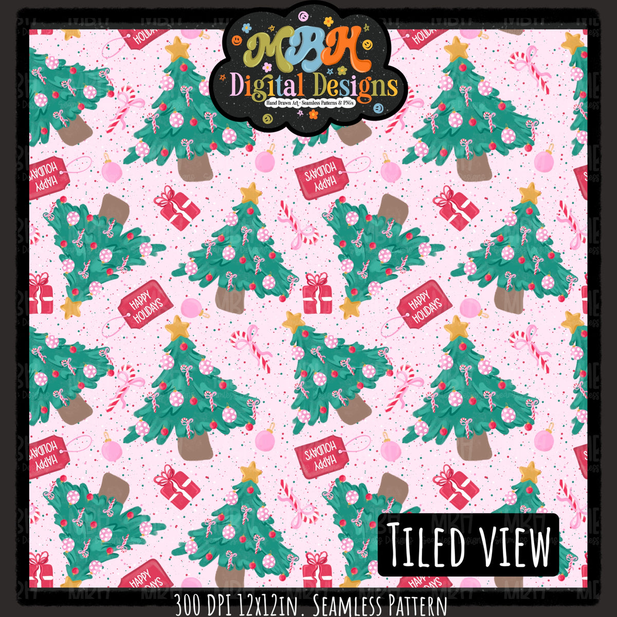 Happy Holiday Trees Seamless Pattern // PNG // MULTIPLE COLORWAYS