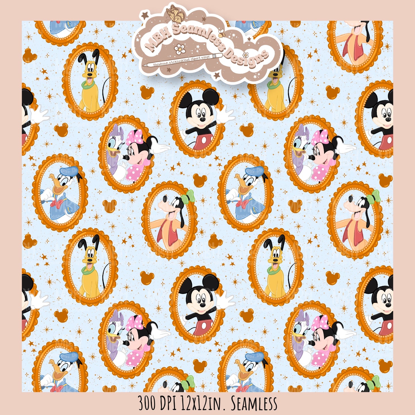Framed Mouse and Friends Seamless Pattern • PNG • Assorted Colorway Options