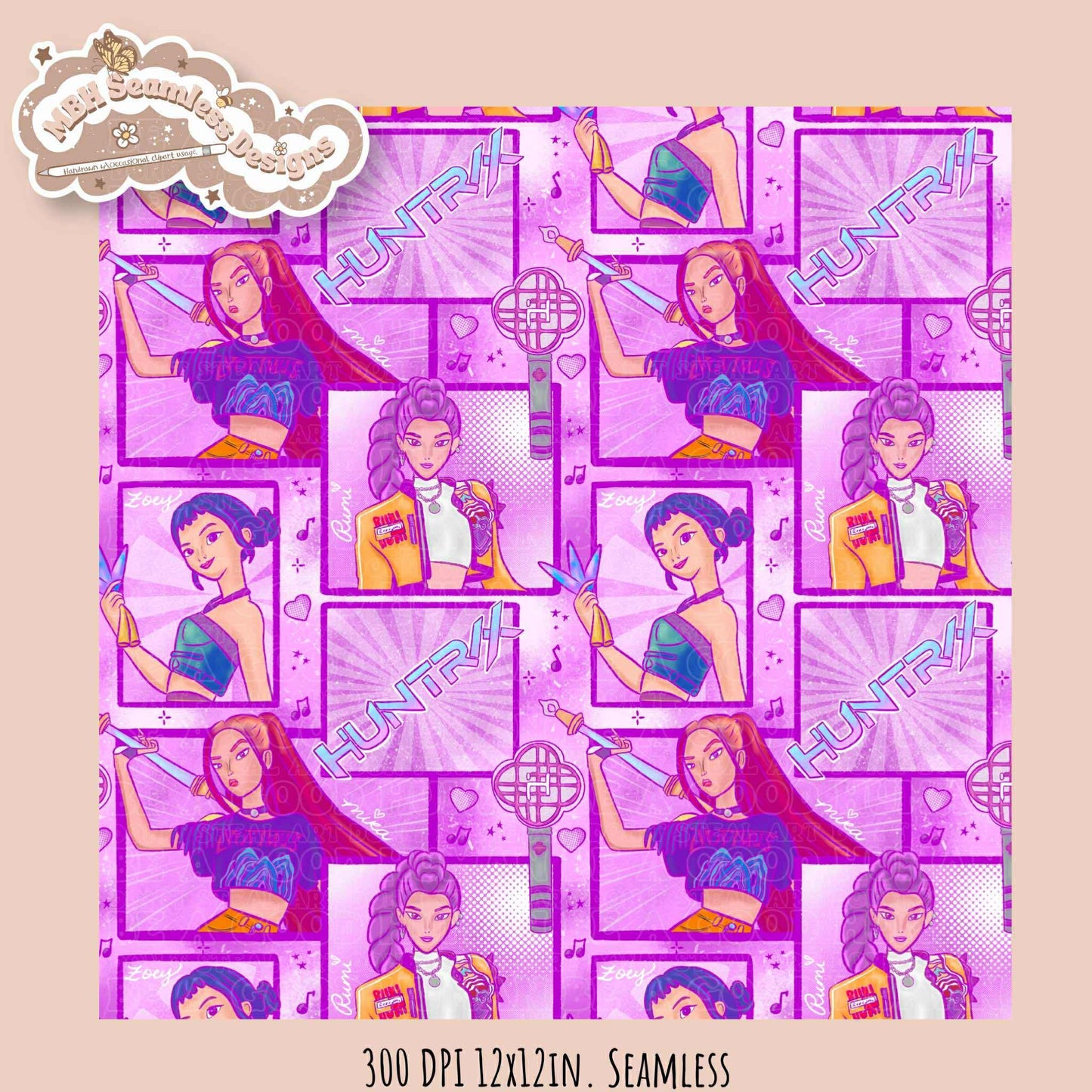 Comic Huntrx Seamless Pattern // PNG // Assorted Colorways