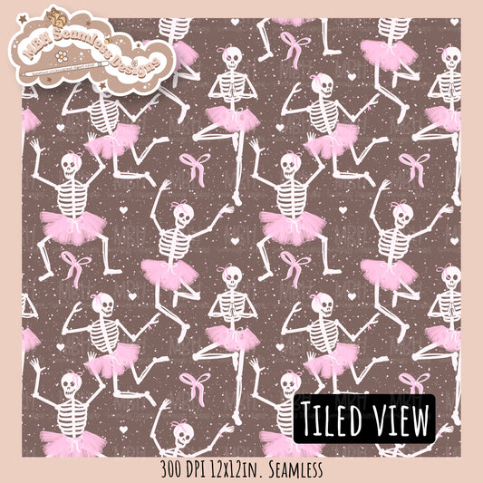 Ballerina Skeletons Seamless Pattern•PNG•Multiple Colorways