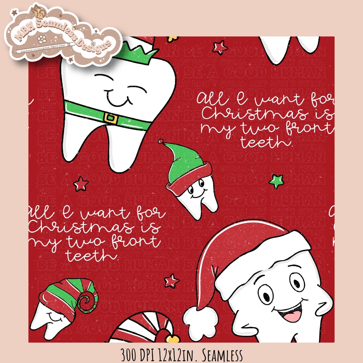 Two Front Teeth Christmas Seamless Pattern MULTIPLE COLORWAYS