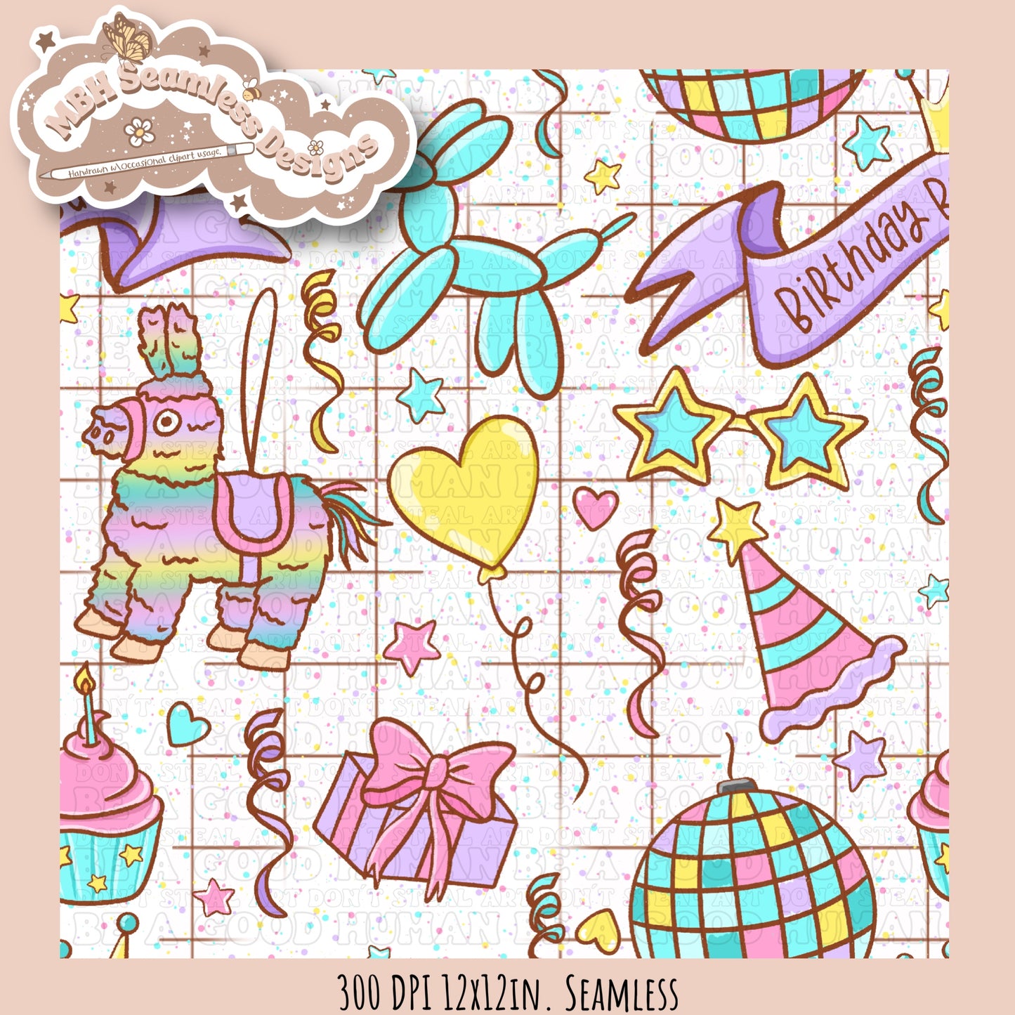 Girly Birthday Babe Seamless Pattern & PNG MULTIPLE COLORWAY OPTIONS