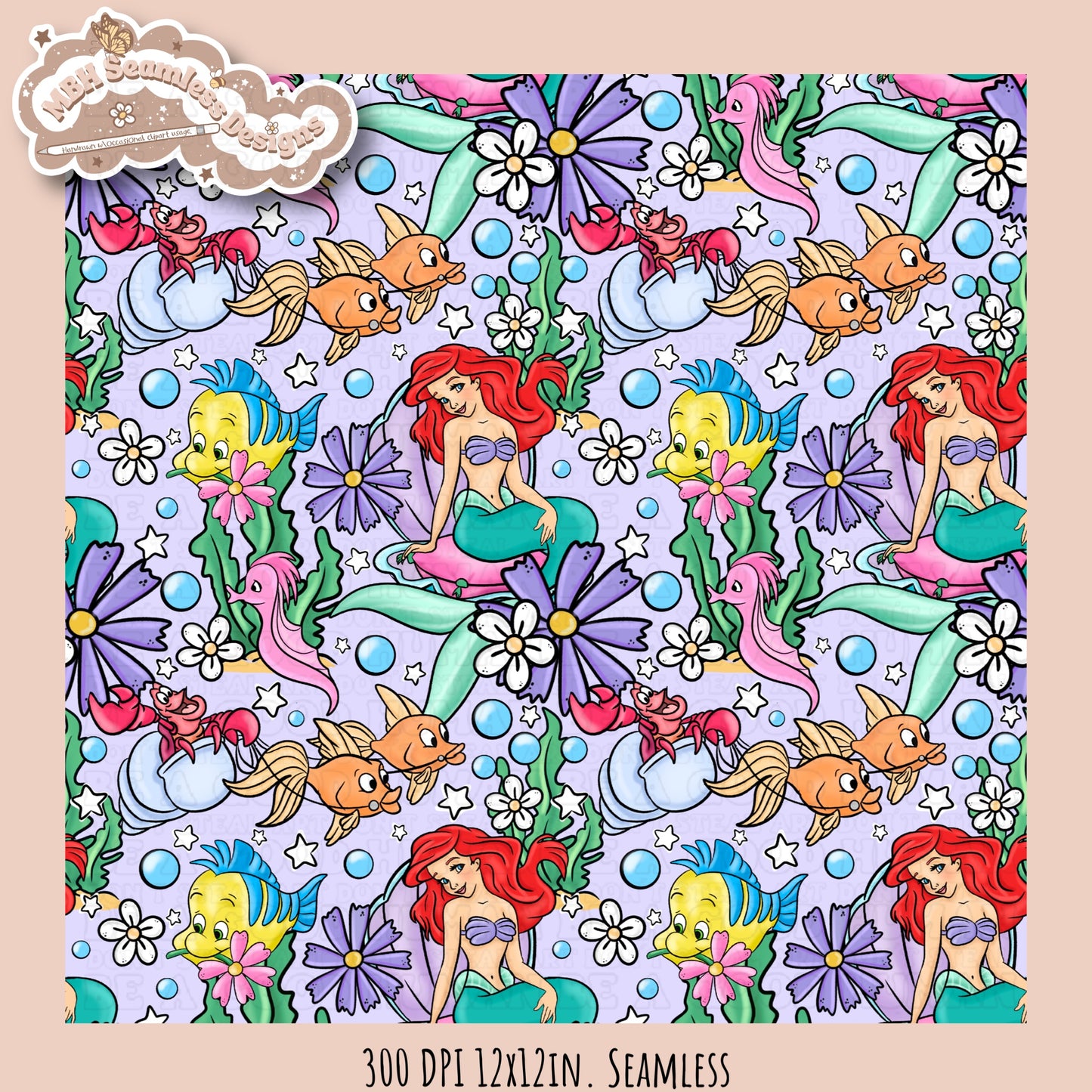 Little Mermaid Floral Seamless Pattern & PNG • MULTIPLE COLORWAY OPTIONS