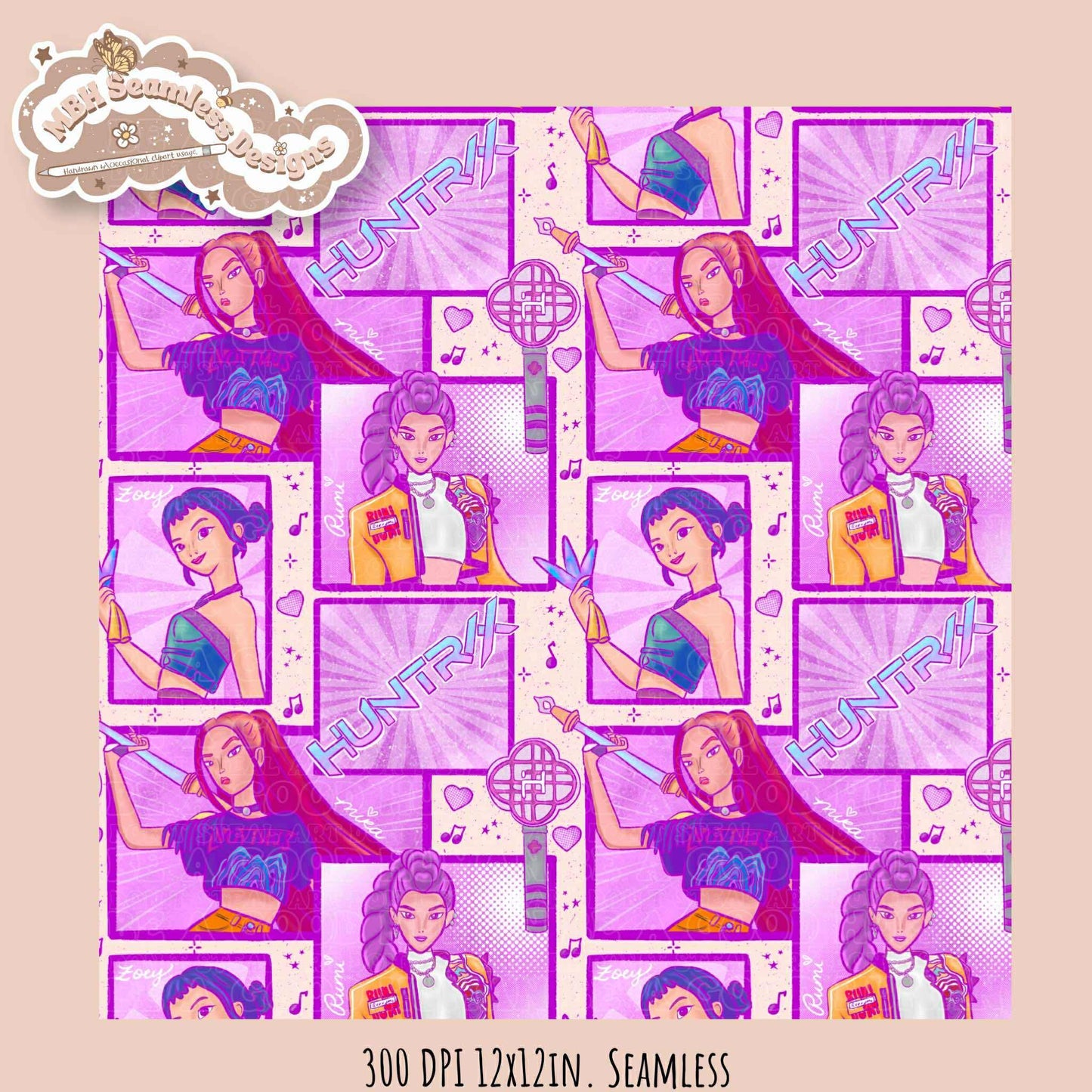 Comic Huntrx Seamless Pattern // PNG // Assorted Colorways
