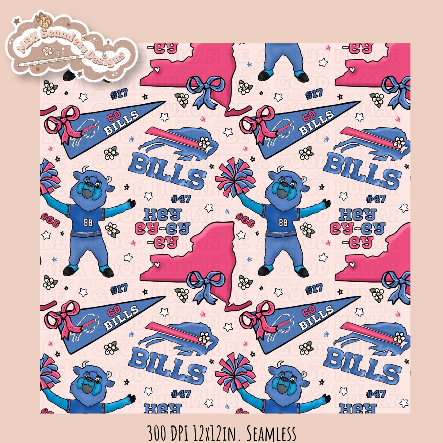 Bills x Daisies Football Seamless Pattern // Assorted Colorways