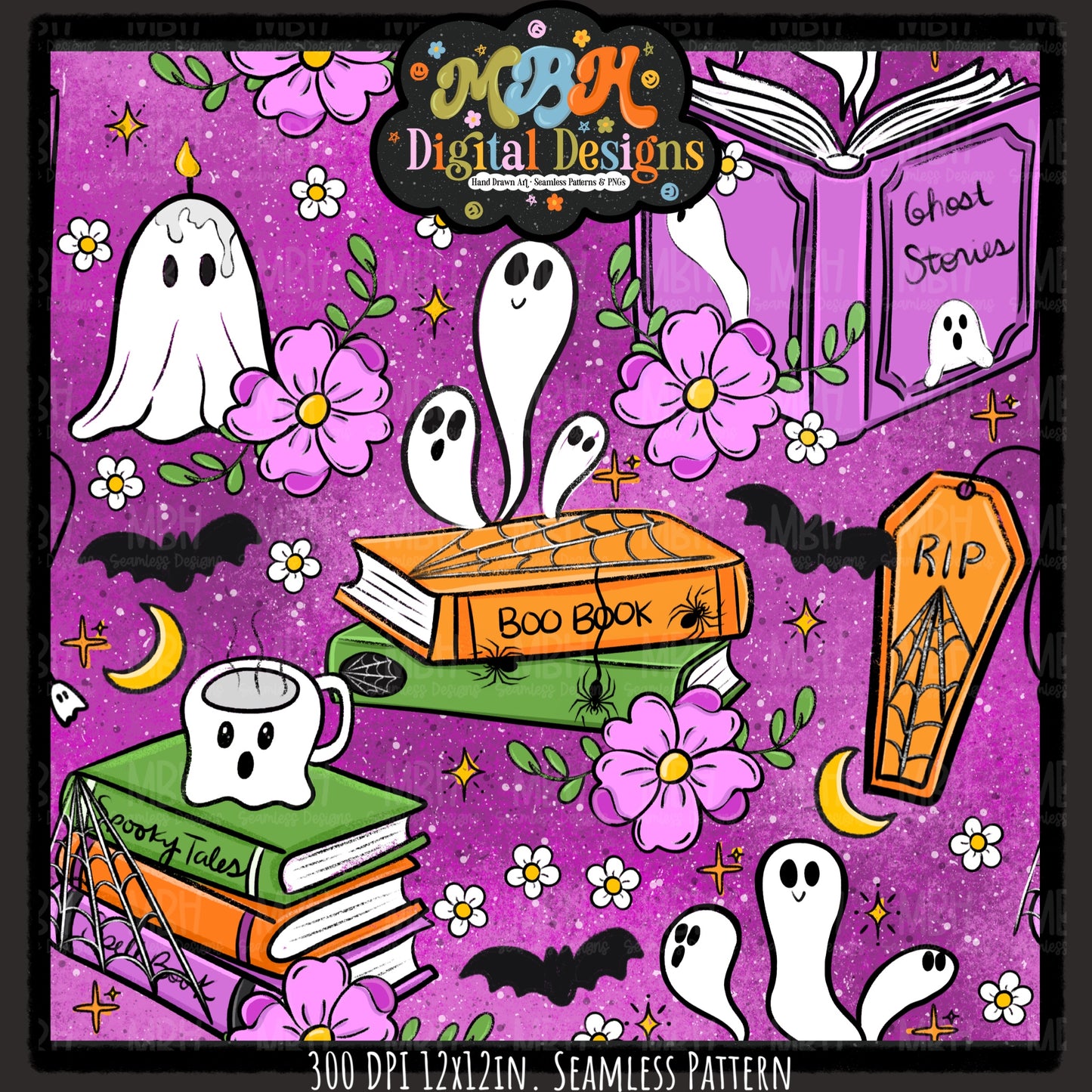 Ghost Stories Seamless Pattern// PNG// MULTIPLE COLORWAYS