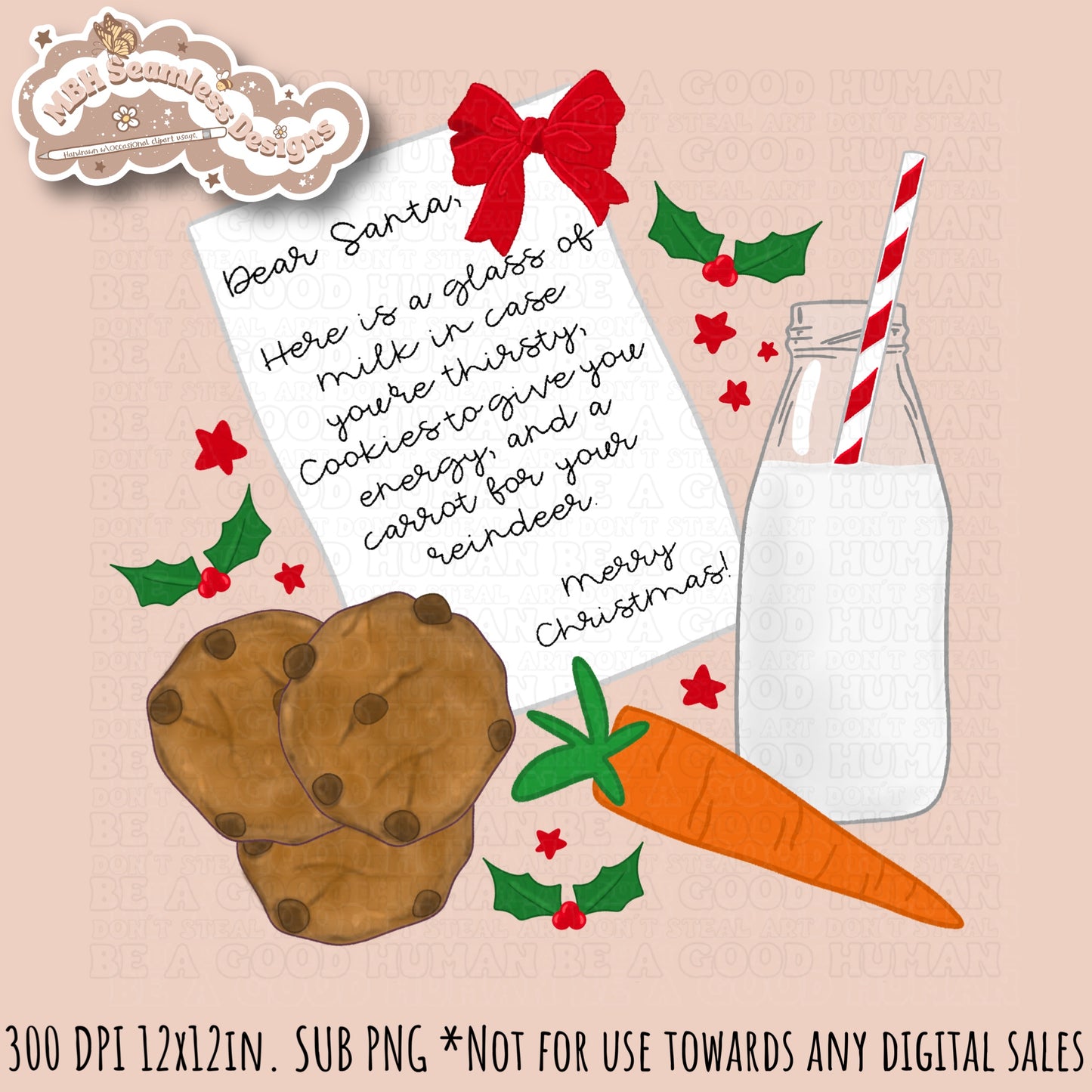 Dear Santa Milk & Cookies Seamless Pattern & PNG MULTIPLE COLORWAYS