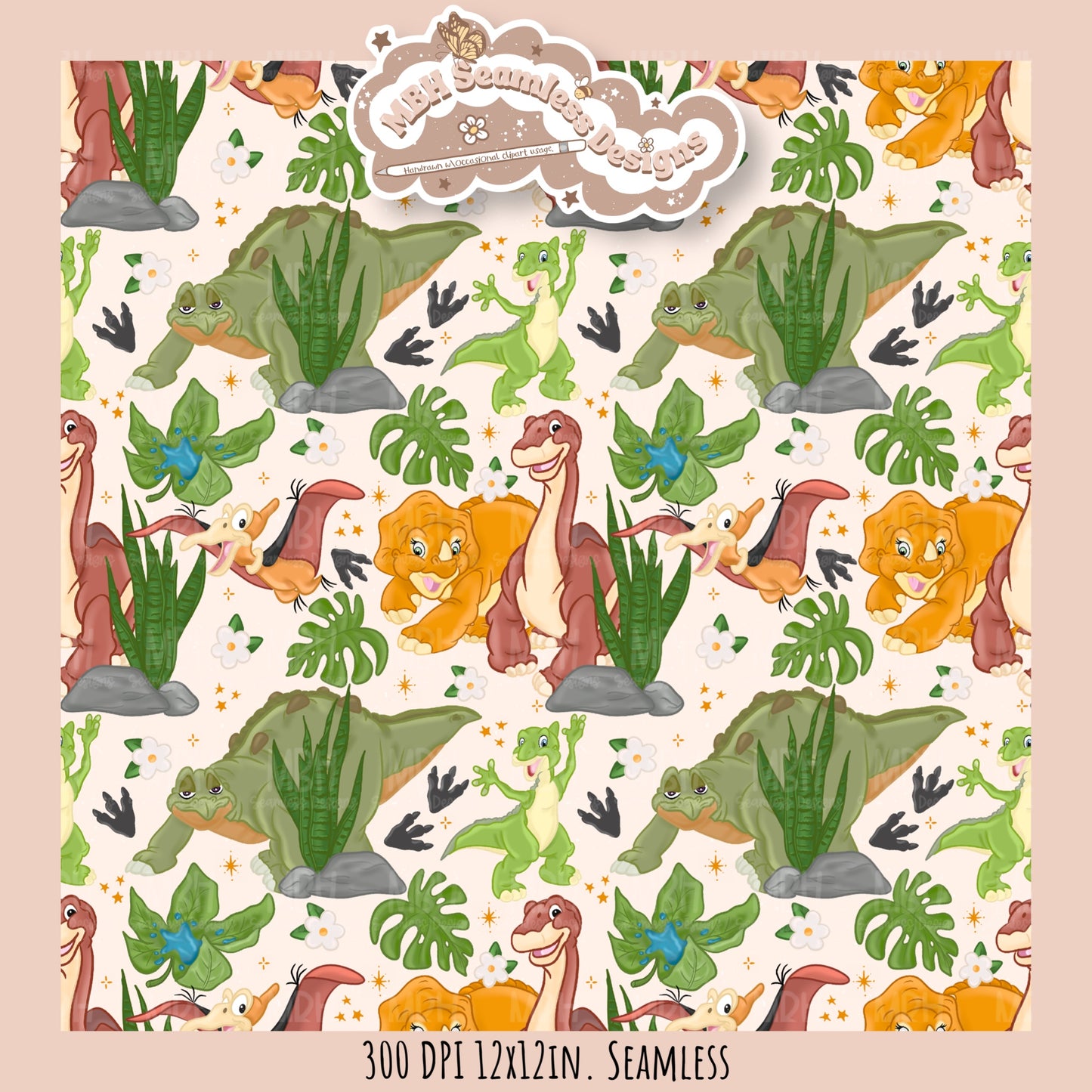 LBT Daisy Dinosaurs Seamless Pattern // Multiple Colorway Options