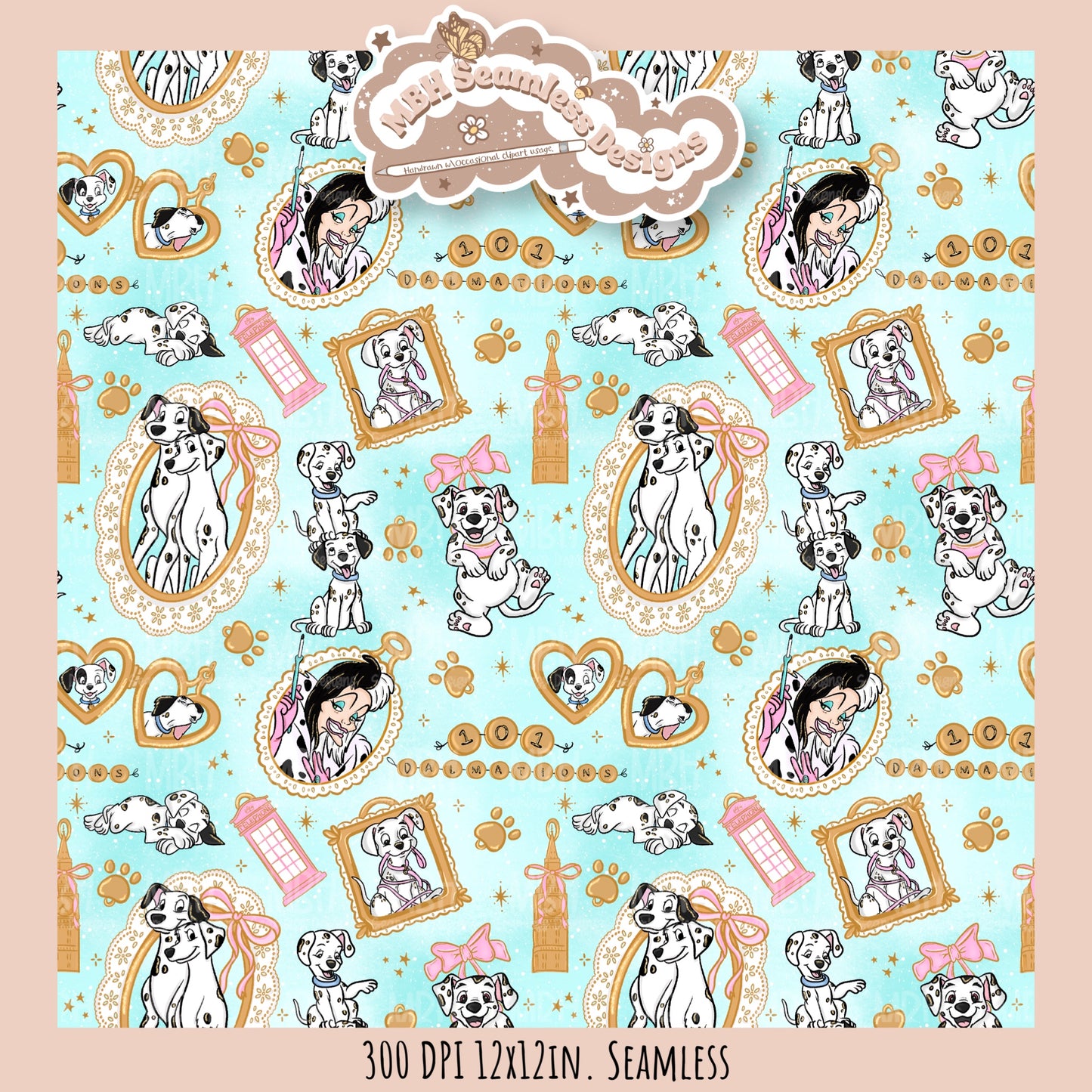 Dalmatian Charms Seamless Pattern // PNG // Multiple Colorway Options