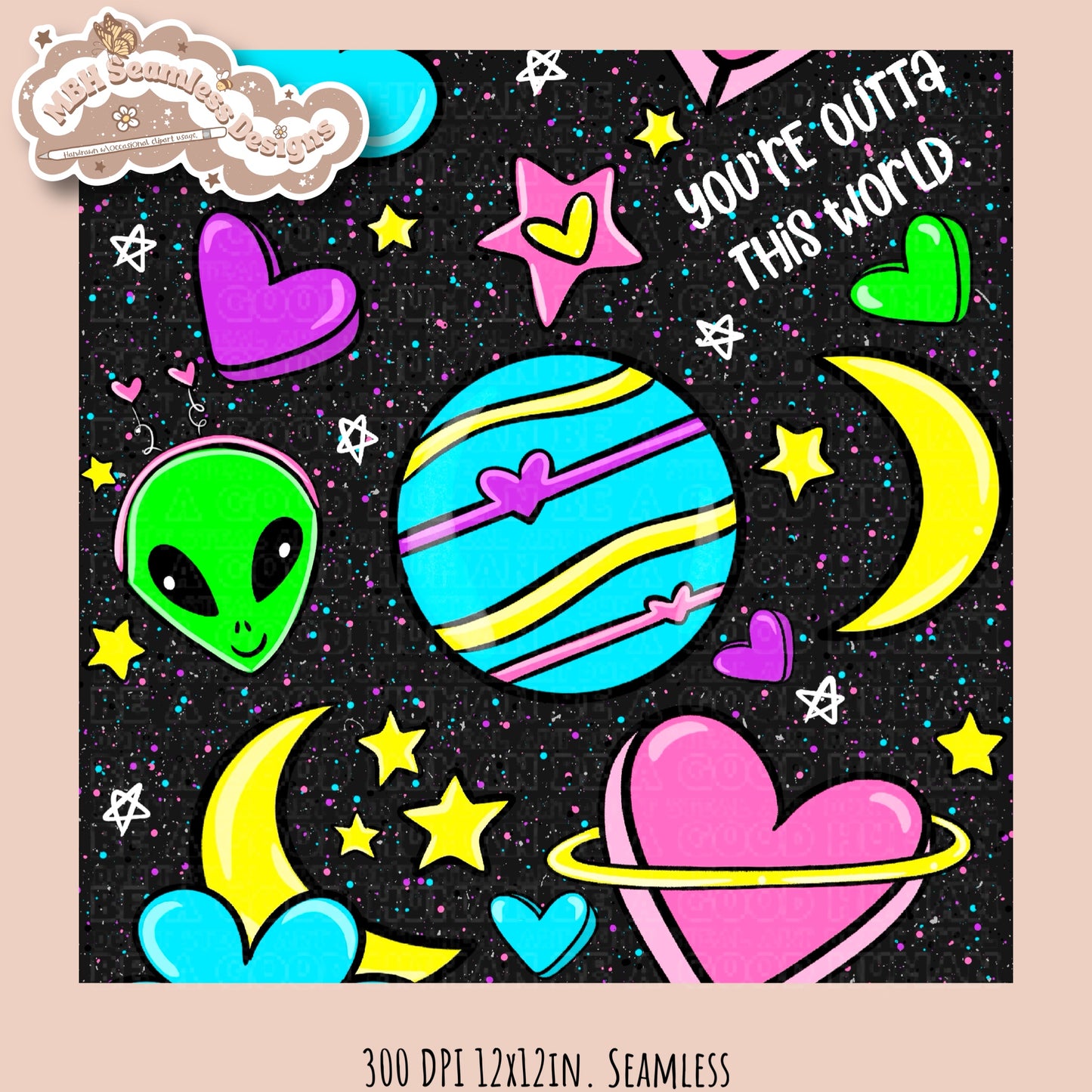 Galactic Hearts Seamless Pattern MULTIPLE COLORWAY OPTIONS