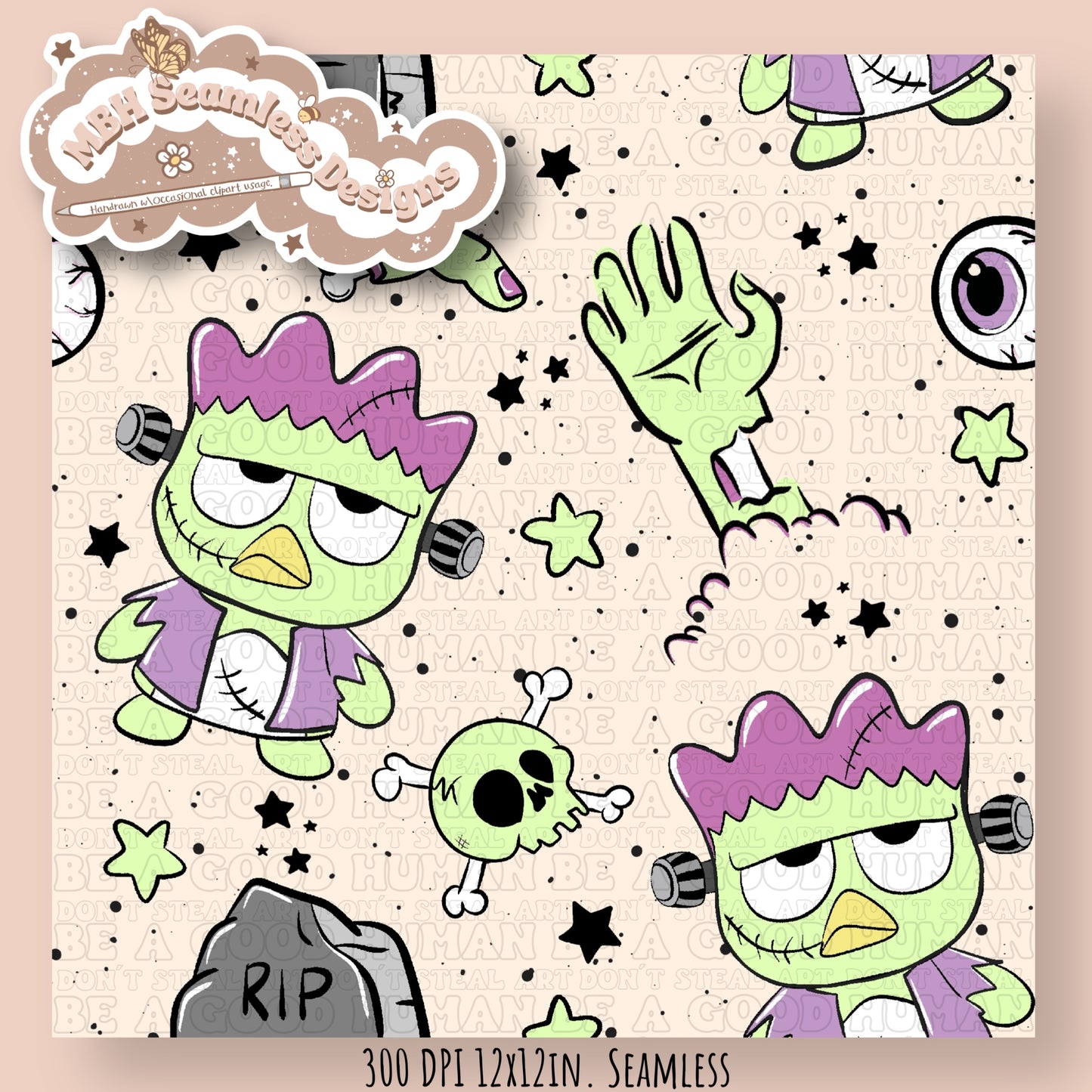 Badtz-Maru Zombie Seamless Pattern MULTIPLE COLORWAYS