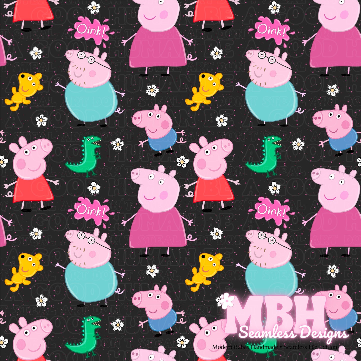 Floral Peppa & Family Seamless Pattern