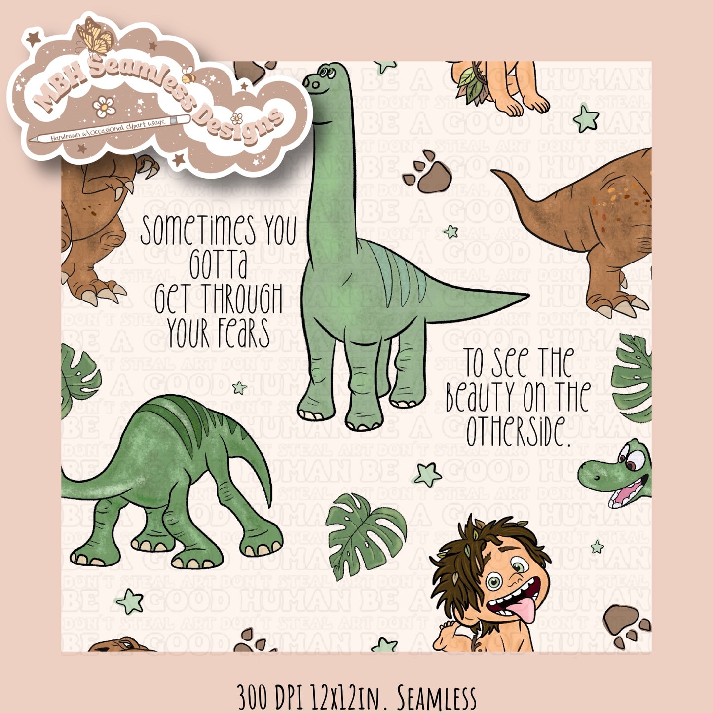 Good Dinosaur Seamless Pattern & PNG MULTIPLE COLORWAYS