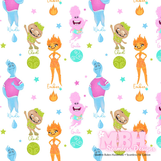 Starry Colorful Elemental Two Colorways Seamless Pattern