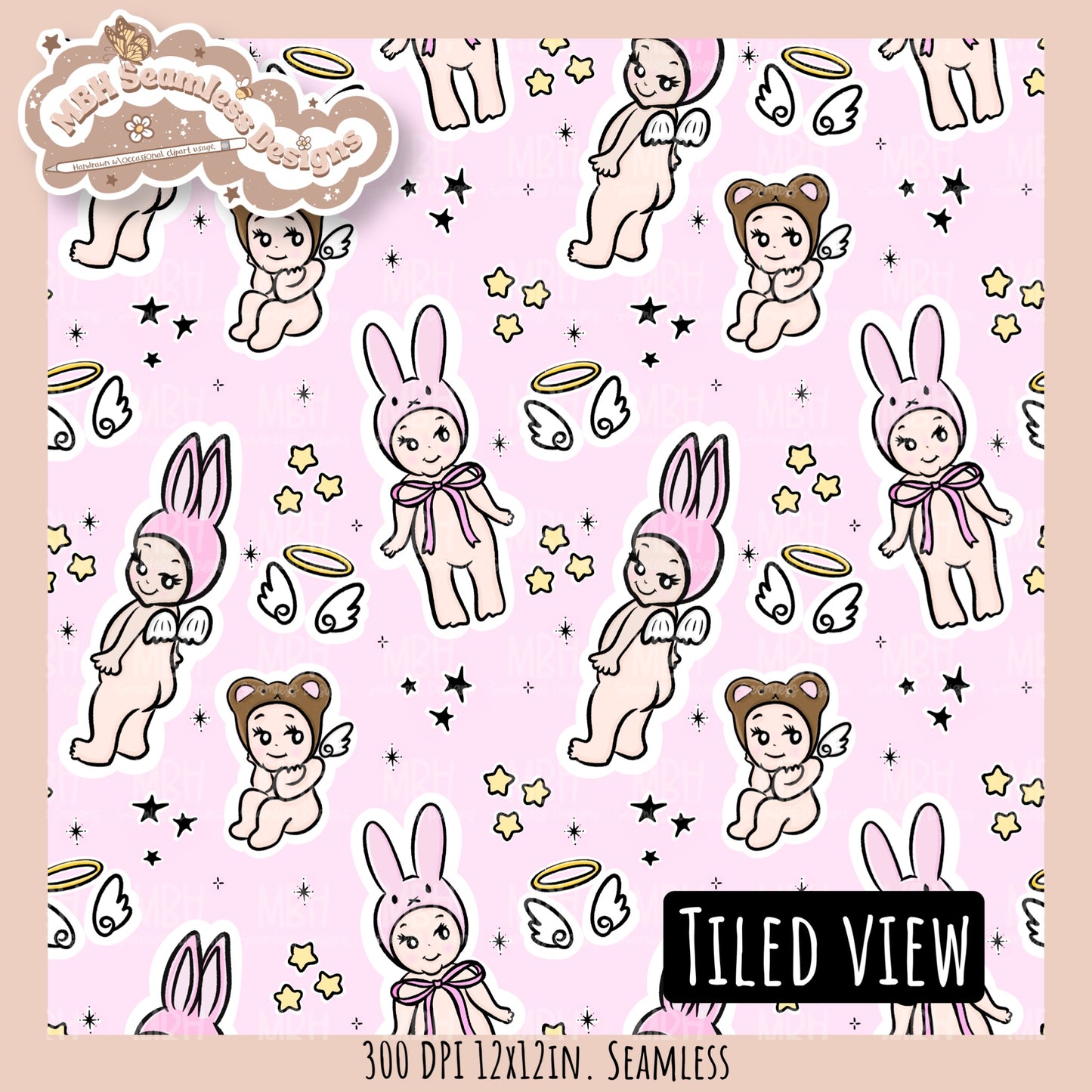 Starry Sonny Angels Seamless Pattern // Assorted Colorway Options