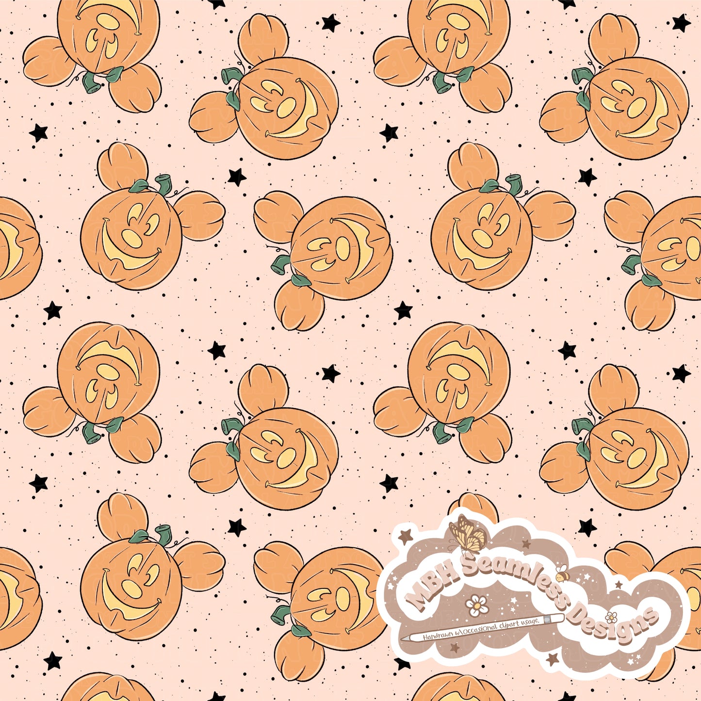 Starry Mouse Jack o Lanterns Seamless Pattern MULTIPLE COLORWAYS